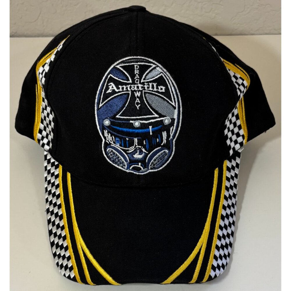 Amarillo Dragway Adjustable Hat Black Gold Checkered Car Racing Track NHRA Texas